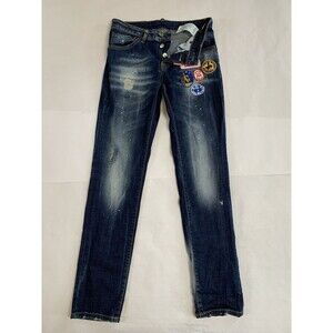 Dsquared2 Jean Men (42) 30x31 Distress Paint Thrash Rodeo Button Fly Denim Italy